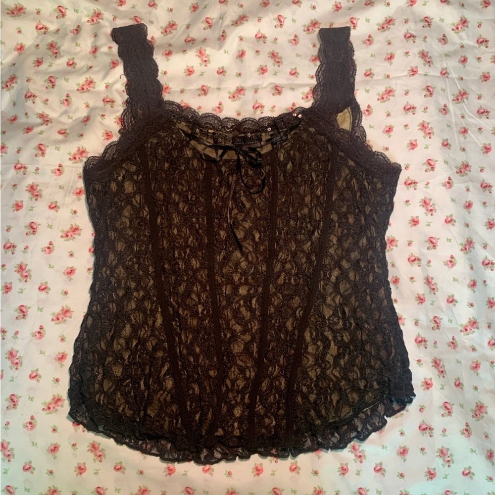 Vintage Y2K brown lace top